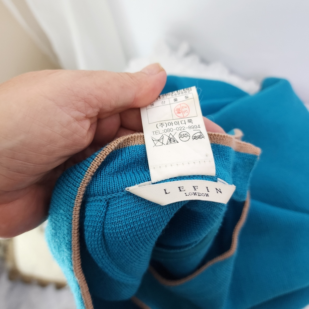 Lefin London size 12/14 aqua blue wool-blend A-line skirt - Picture 7 of 7